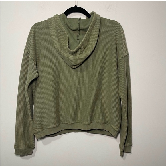Aerie Olive Green Ribbed Hoodie 100% Cotton Relaxed Fit XS - Oversized - Picture 2 of 9